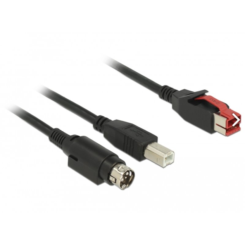 Delock PoweredUSB Kabel Stecker 24 V USB Typ-B Stecker Hosiden Mini-DIN 3 Pin Stecker 2 m für POS Drucker und