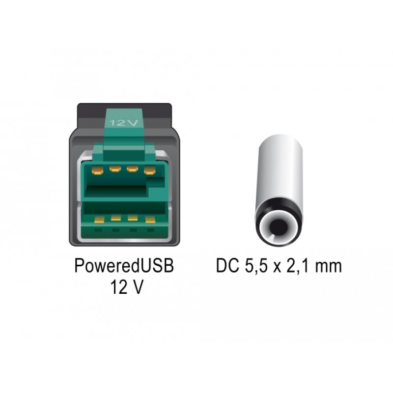 Delock PoweredUSB Kabel Stecker 12 V DC 5,5 x 2,1 mm Stecker 3 m für POS Drucker und Terminals