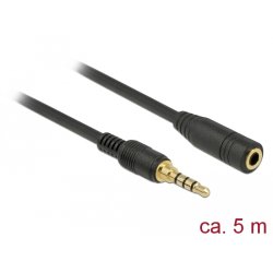 Delock Klinkenverlängerungskabel 3,5 mm 4 Pin Stecker zu Buchse 5 m schwarz