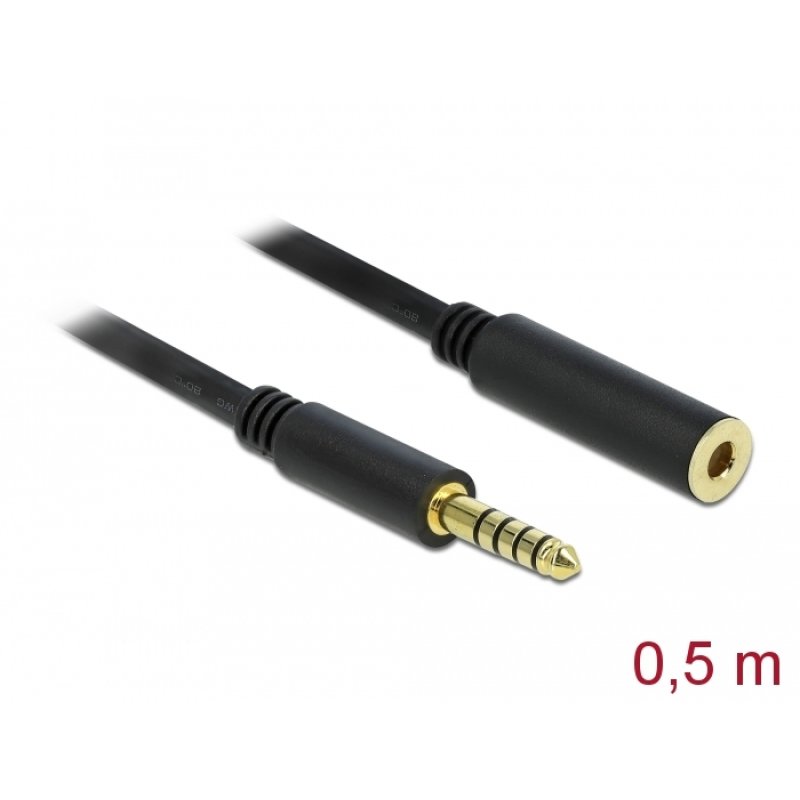 Delock Verlängerungskabel Klinke 4,4 mm 5 Pin Stecker zu Buchse 0,5 m schwarz