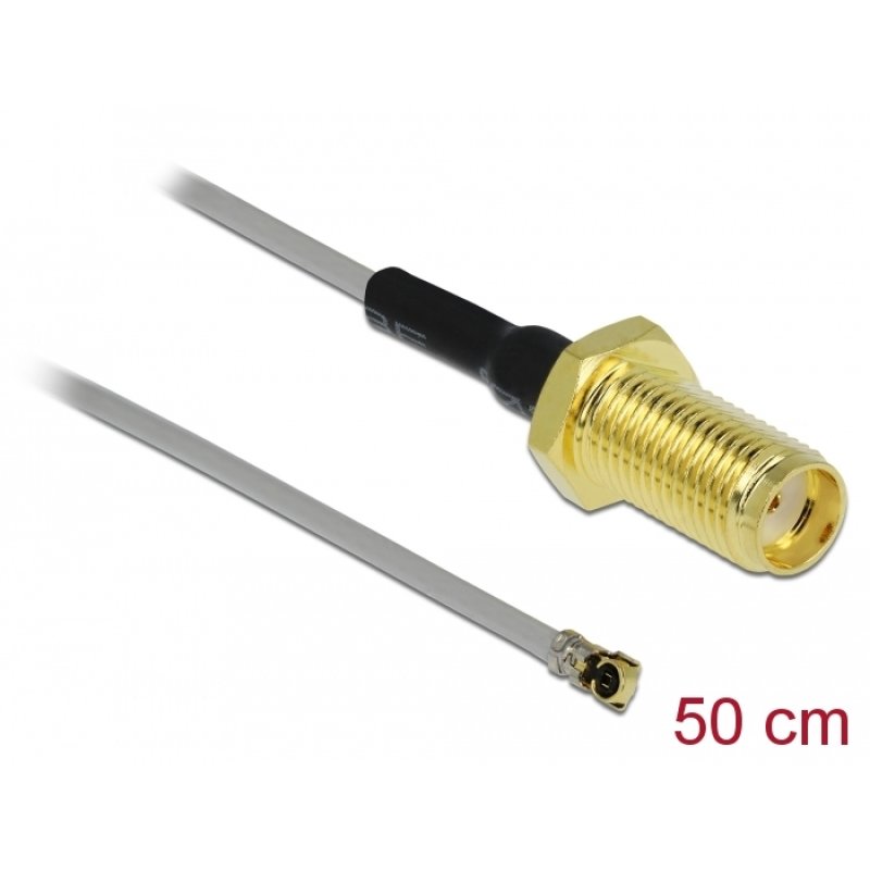 DeLOCK 90399 coaxial cable 0.5 m SMA MHF Black, Gold, Grey