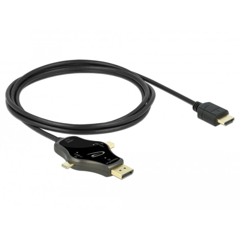 DeLOCK Câble de moniteur 3 en 1 avec USB-C / DisplayPort / mini DisplayPort dans une sortie HDMI de 4K 60 Hz