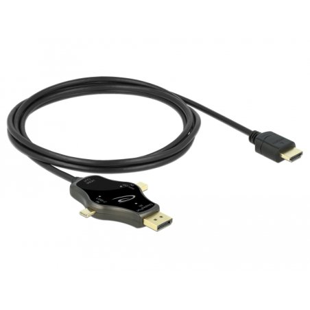 DeLOCK Câble de moniteur 3 en 1 avec USB-C / DisplayPort / mini DisplayPort dans une sortie HDMI de 4K 60 Hz