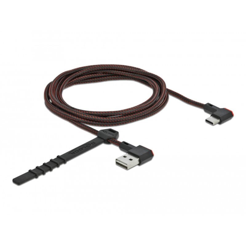 DeLOCK Câble EASY-USB 2.0 Type-A mâle à USB Type-C mâle coudé vers la gauche / droite 2 m noir