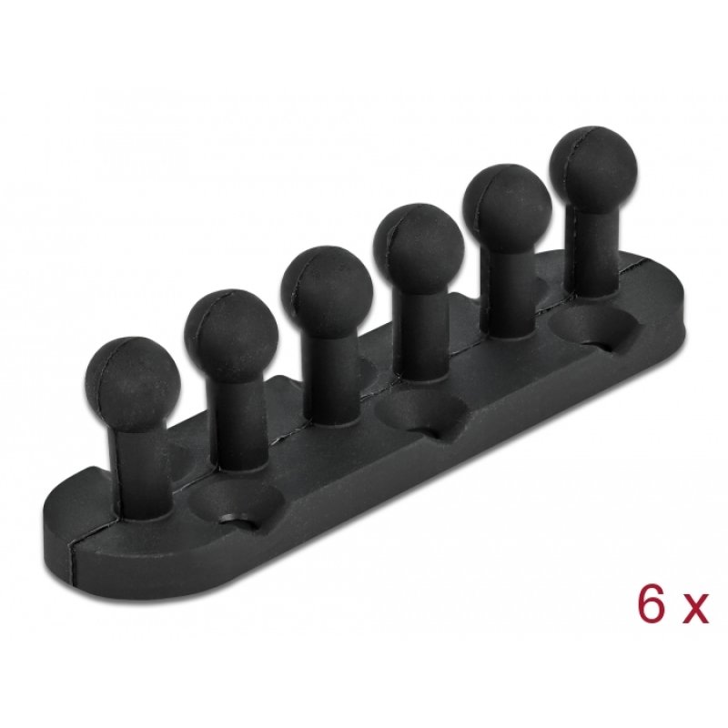 DeLOCK Support de cable avec 5 inserts, auto-adhésif, vissable, 6 unités, noir