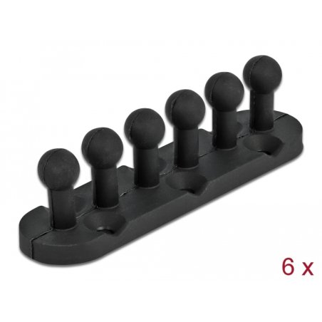 Delock Kabelhalter mit 5 Durchführungen selbstklebend / schraubbar 6 Stück schwarz