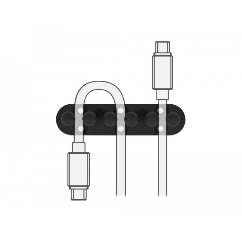 DeLOCK Support de cable avec 5 inserts, auto-adhésif, vissable, 6 unités, noir