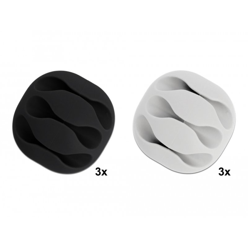DeLOCK Cable Holder with 3 feed-throughs self-adhesive Set 6 pieces black / white
