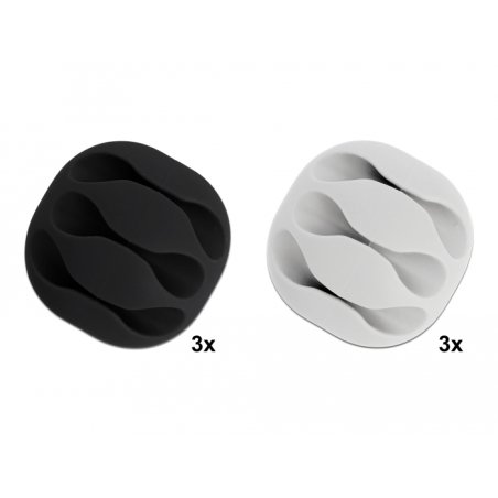 DeLOCK Cable Holder with 3 feed-throughs self-adhesive Set 6 pieces black / white