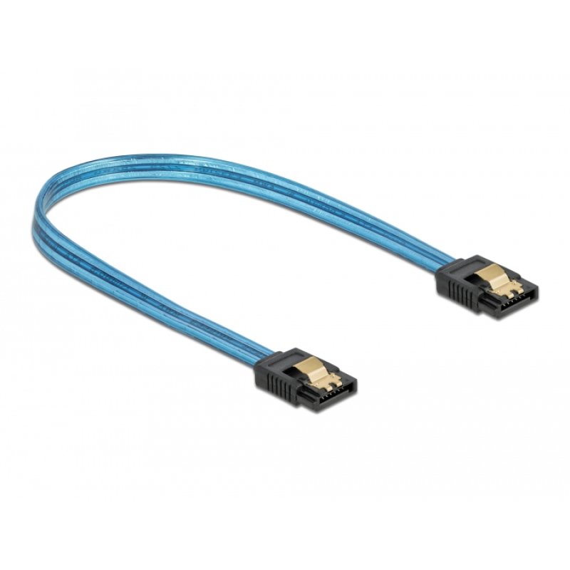 DeLOCK SATA 6 Gb/s Cable UV glow effect blue 20 cm