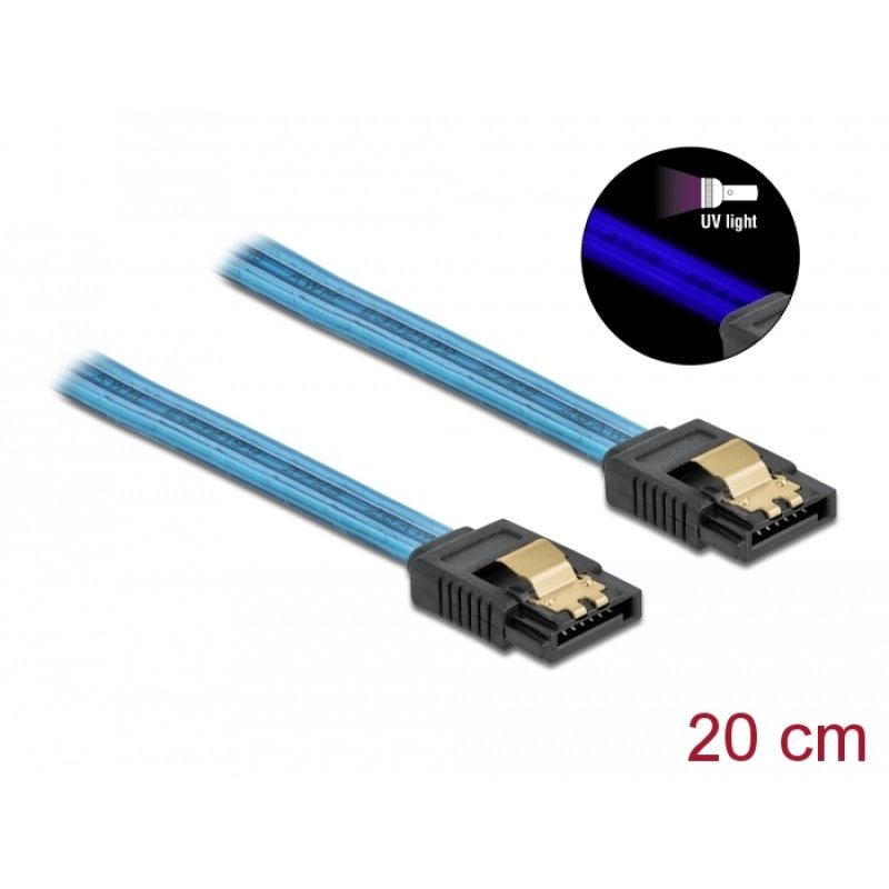Delock SATA 6 Gb/s Kabel UV Leuchteffekt blau 20 cm