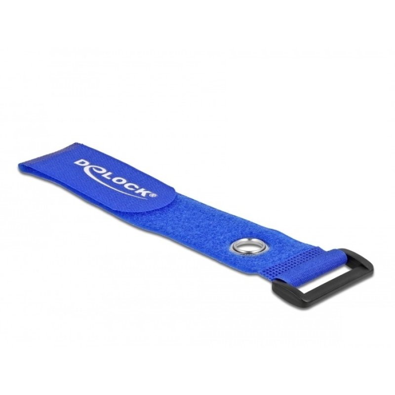 DeLOCK Hook-and-loop cable tie with Loop and Fastening Eyelet L 280 x W 38 mm blue 3 pieces