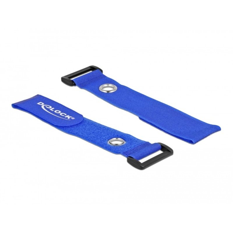 DeLOCK Hook-and-loop cable tie with Loop and Fastening Eyelet L 280 x W 38 mm blue 3 pieces