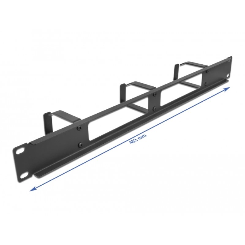 DeLOCK 19″ Cable Management Routing Panel with 2 openings and 3 hooks 1U black
