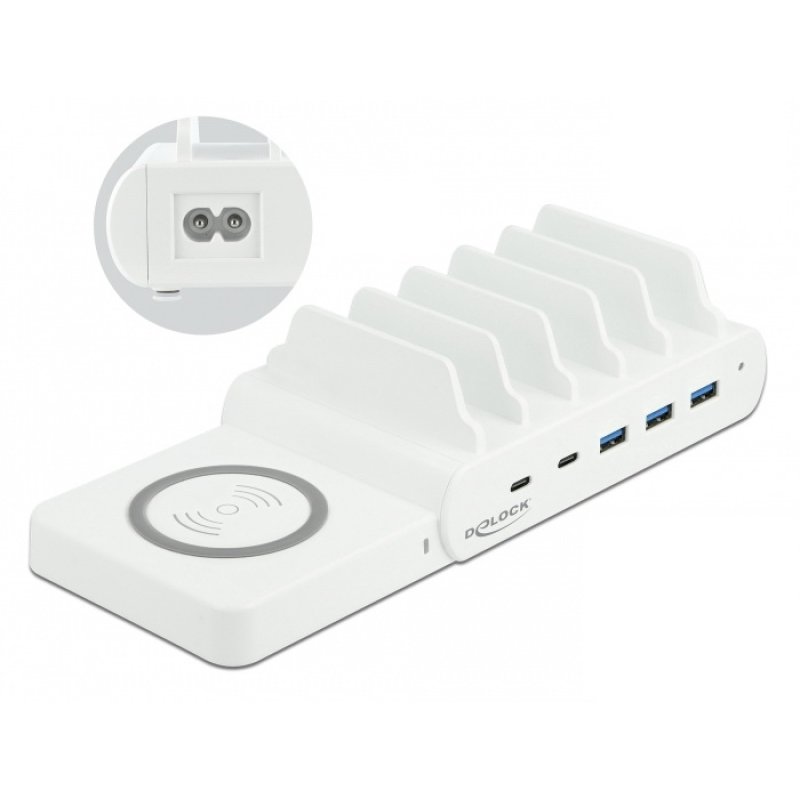 Delock USB und kabelloses Ladegerät 2 x USB Type-C™ PD 3 x USB Typ-A mit 110 W