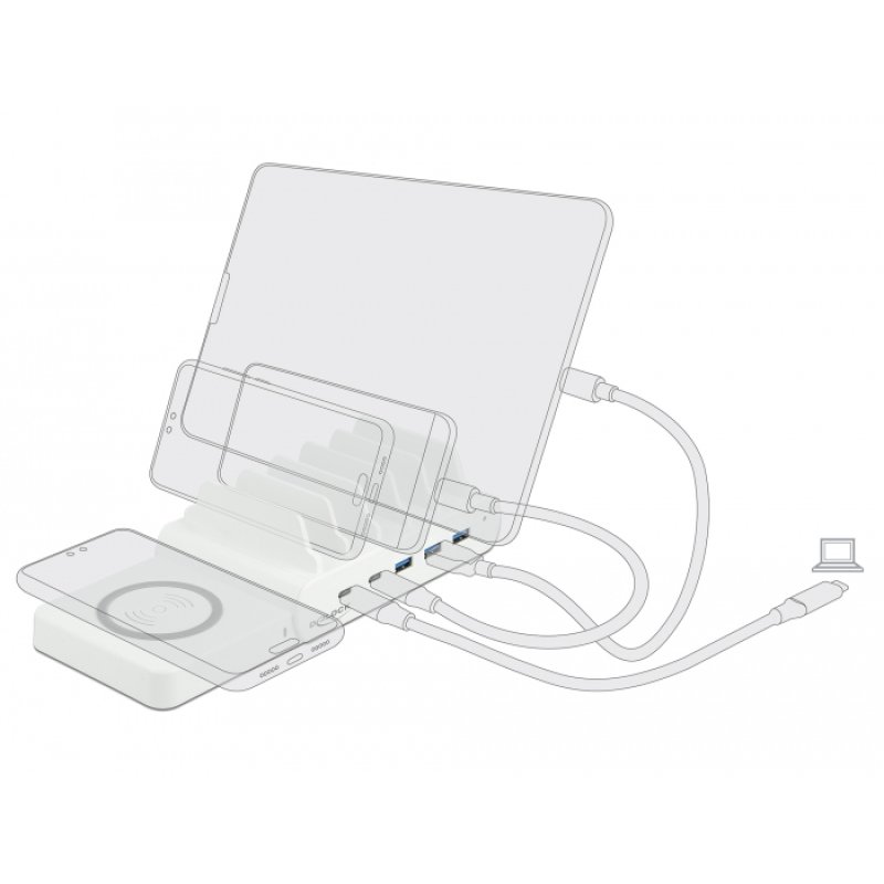 DeLOCK USB and Wireless Charger 2 x USB Type-C PD 3 x USB Type-A with 110 W