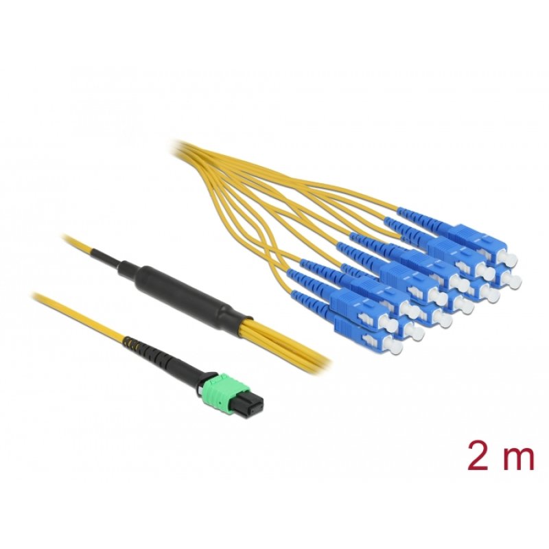 DeLOCK Optical Fiber Cable MPO female to 12 x SC Simplex male, Single-mode, 9/125 µm, 2 m
