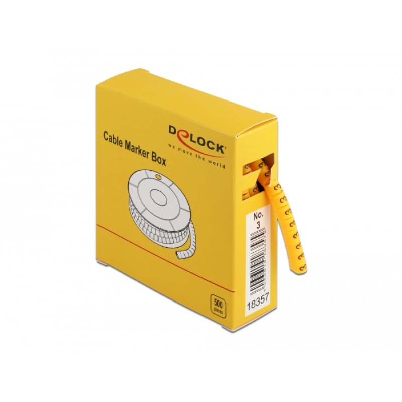 DeLOCK Boite de marqueur de câble, n° 3, jaune, 500 unités
