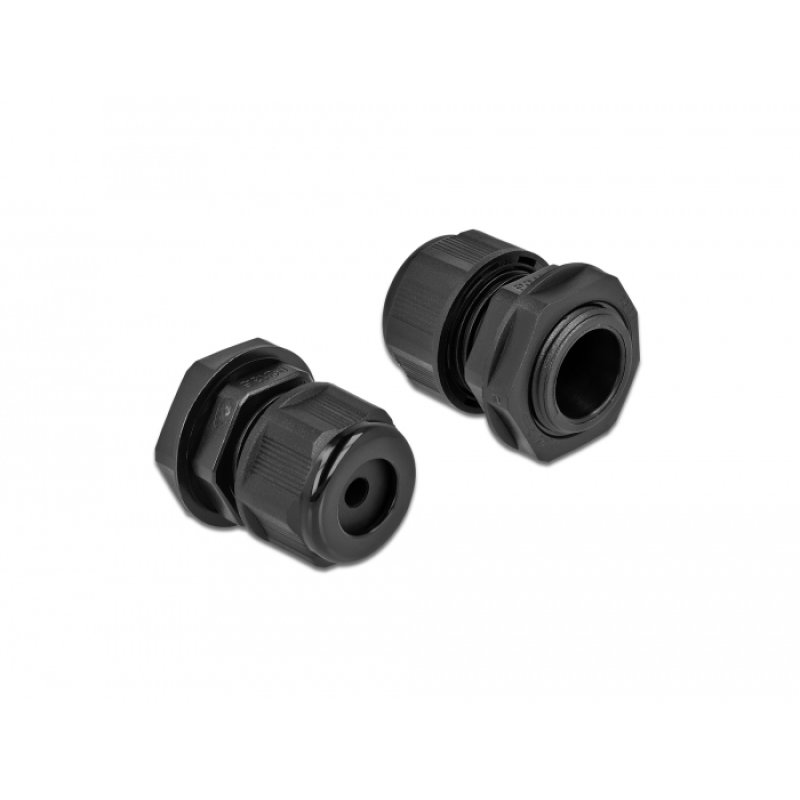DeLOCK Cable Gland PG13.5 for round cable black 2 pieces