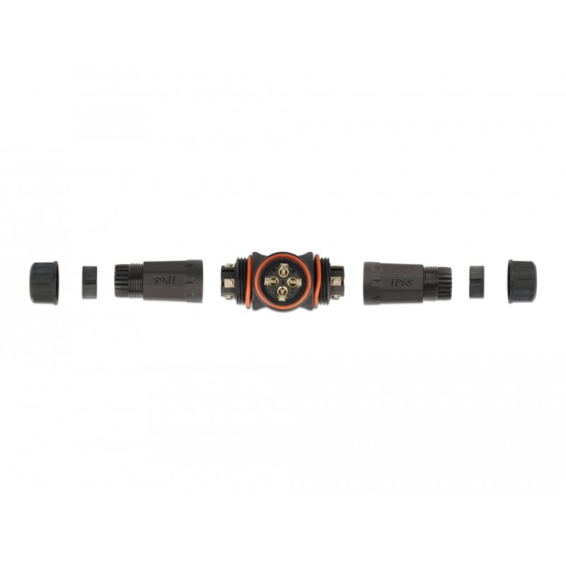 DeLOCK Connecteur de câble en T pour l’extérieur, 4 broches, étanchéité IP68, diamètre de câble 4,5 à 7,5 mm,