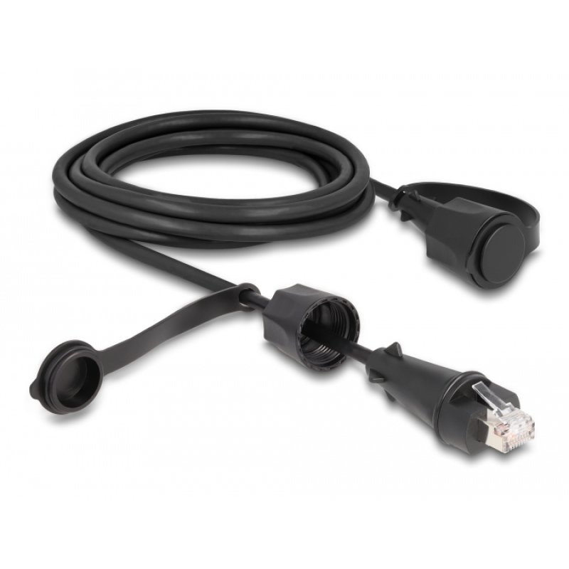 Delock Netzwerkkabel RJ45 Stecker zu RJ45 Stecker Cat.6 STP mit Verschlusskappe Outdoor IP68 staub- und wasserdicht