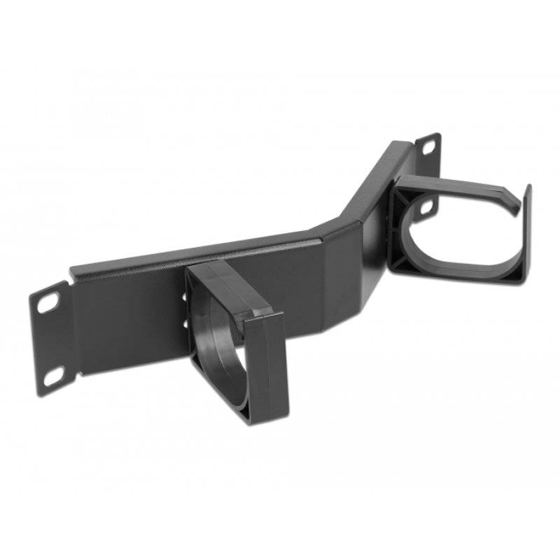 DeLOCK 10″ Cable Management Routing Panel with 2 hooks angled 1U black