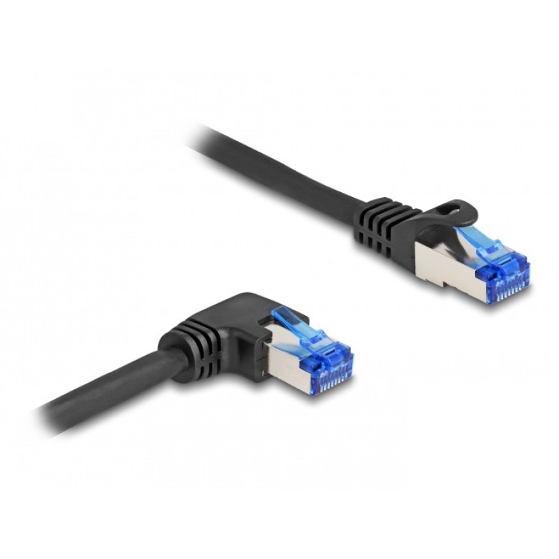 Delock RJ45 Netzwerkkabel Cat.6A S/FTP gerade / rechts gewinkelt 1 m schwarz