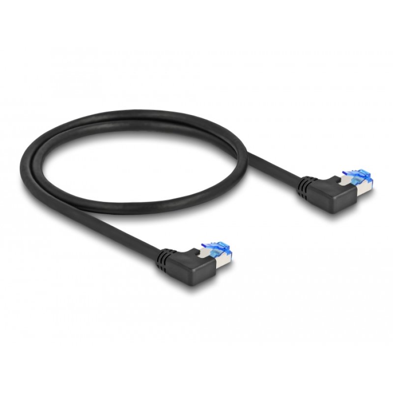 DeLOCK Câble de réseau RJ45, Cat.6A S/FTP, angulé à gauche, 0,5 m, noir