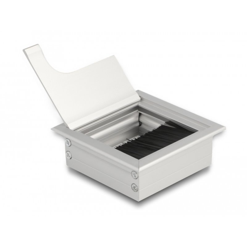 Delock Kabeldurchführung für Tischeinbau mit Bürste 80 x 80 x 28 mm silber