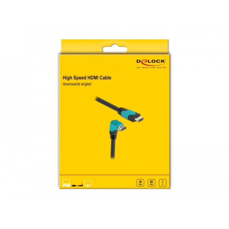 Delock High Speed HDMI Kabel Stecker gerade zu Stecker 90° unten gewinkelt 48 Gbps 8K 60 Hz 3 m