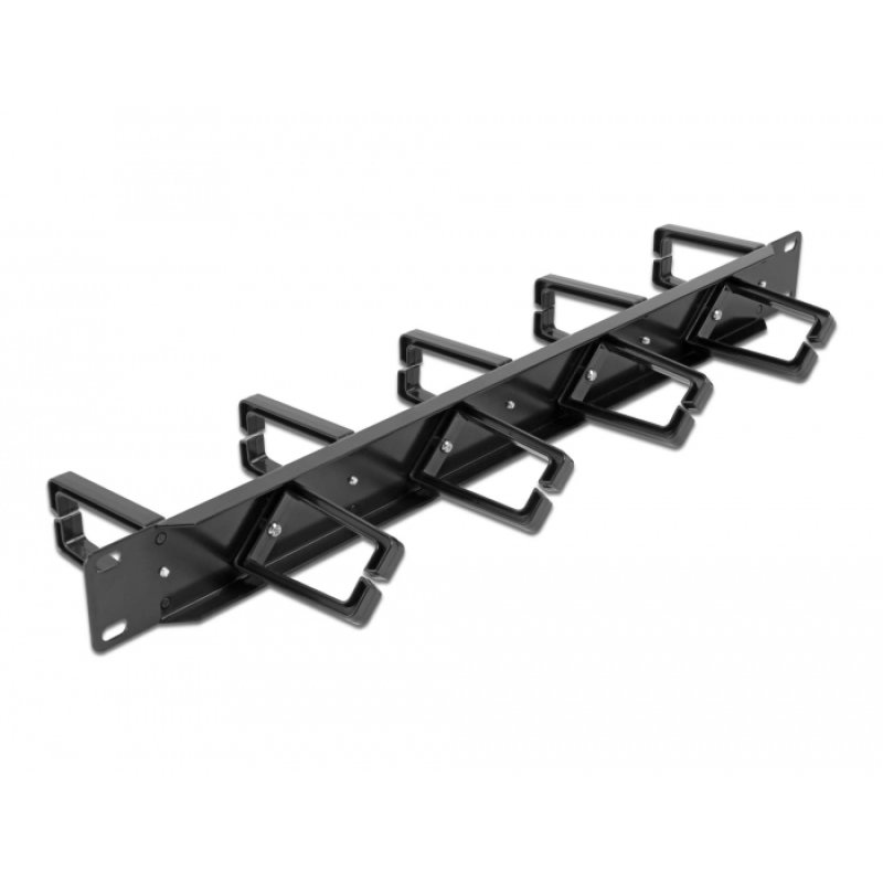 DeLOCK 19″ Cable Management Routing Panel both sides with 9 hooks (5 x vertical, 4 x 45° inclined) 1U black