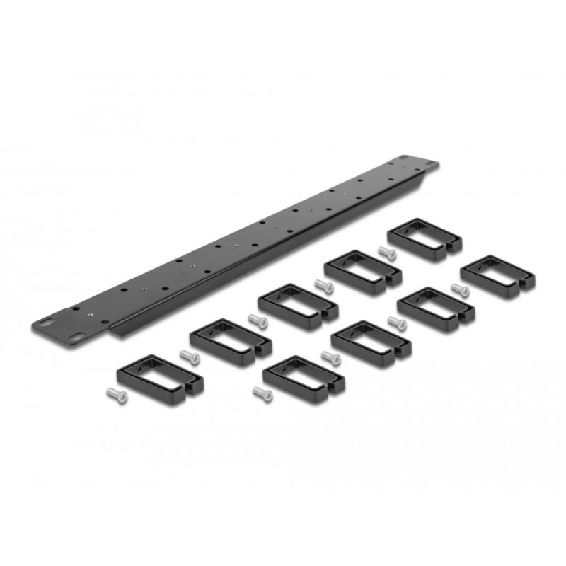 DeLOCK 19″ Cable Management Routing Panel both sides with 9 hooks (5 x vertical, 4 x 45° inclined) 1U black