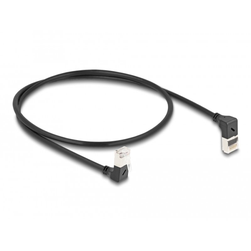 DeLOCK RJ45 câble de réseau Cat.6A S/FTP, fin, coudé 90° haut / bas, 0,5 m, noir
