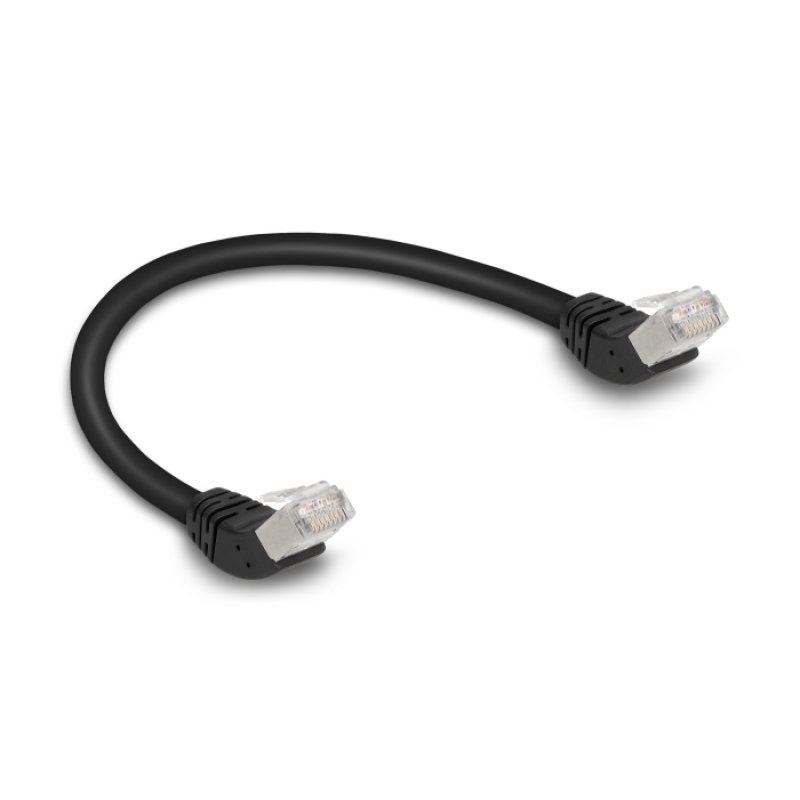 DeLOCK RJ45 câble de réseau Cat.6A S/FTP, coudé 45° haut, 0,25 m, noir