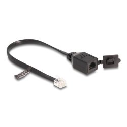 Delock Kabel RJ12 Stecker zu RJ12 Buchse mit Verschlusskappe 20 cm schwarz
