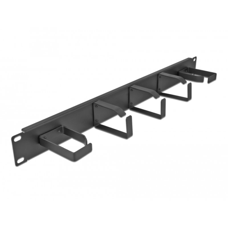 DeLOCK Panneau de gestion de câble 19″ avec 5 crochets métalliques (2 horizontaux et un 3 vertical) 1 unité, noir