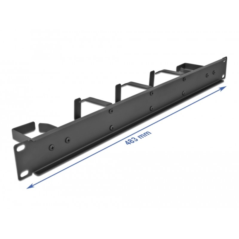 DeLOCK 19″ Cable Management Routing Panel with 5 metal hooks (2 x horizontal, 3 x vertical) 1U black