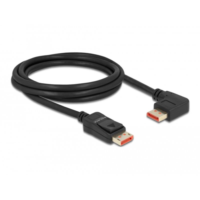 DeLOCK DisplayPort cable male straight to male 90° left angled 8K 60 Hz 2 m