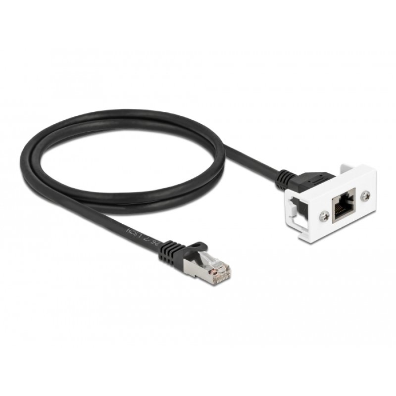 Delock Netzwerk Verlängerungskabel für Easy 45 Modul S/FTP RJ45 Stecker zu RJ45 Buchse Cat.6A 1 m schwarz / weiß