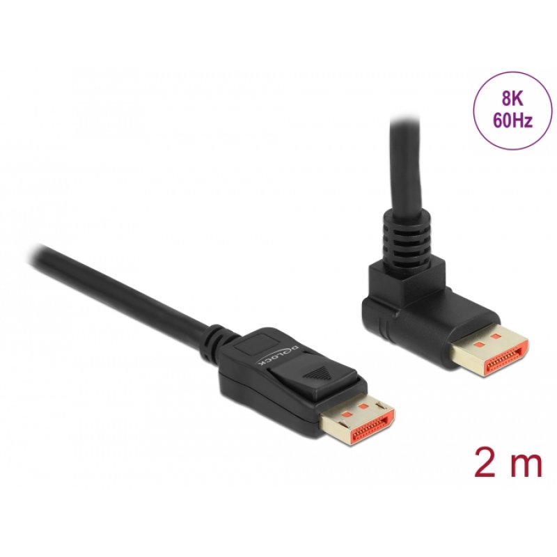 DeLOCK Câble DisplayPort mâle droit à mâle angulé de 90° vers le haut 8K 60 Hz 2 m