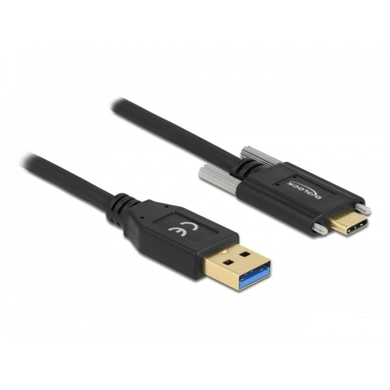DeLOCK SuperSpeed USB (USB 3.2 Gen 2) Cable Type-A male to USB Type-C male with screws on the sides 1.5 m