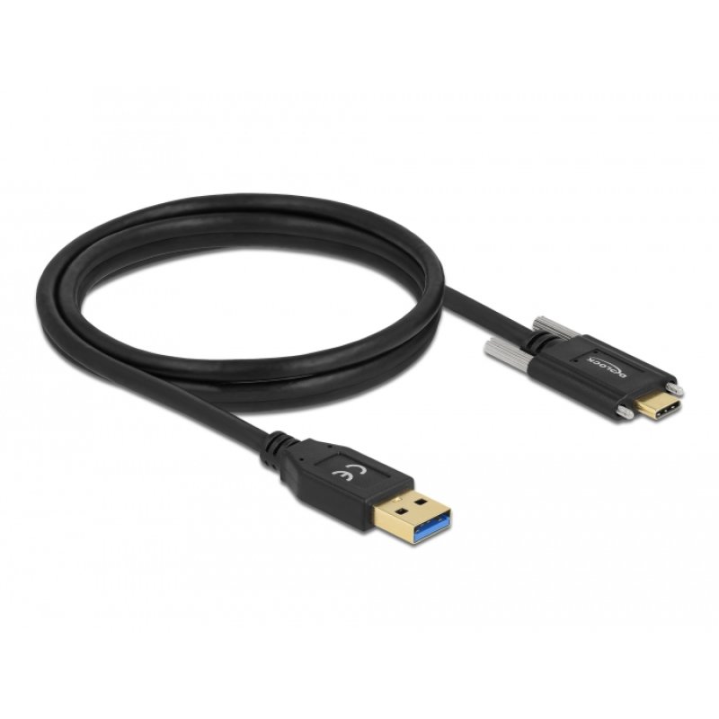 DeLOCK SuperSpeed USB (USB 3.2 Gen 2) Cable Type-A male to USB Type-C male with screws on the sides 1.5 m