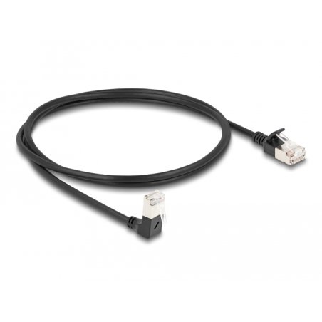 DeLOCK RJ45 câble de réseau Cat.6A S/FTP, fin, coudé 90° bas / droit, 1 m, noir