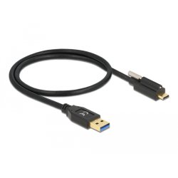 DeLOCK Câble SuperSpeed USB 10 Gbps (USB 3.2 Gen 2) Type-A mâle à USB Type-C mâle avec vis sur le dessus, 0,5 m
