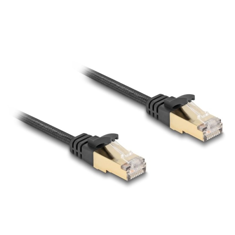 DeLOCK RJ45 Flat Network Cable with braided jacket Cat.6A U/FTP plug to plug 0.25 m black