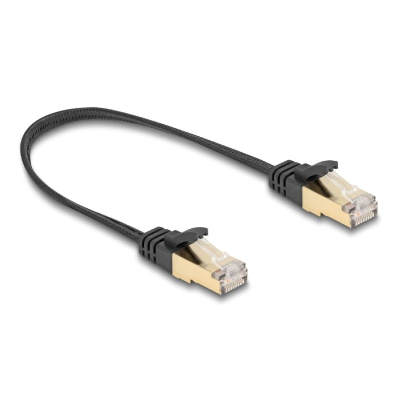 DeLOCK RJ45 Flat Network Cable with braided jacket Cat.6A U/FTP plug to plug 0.25 m black