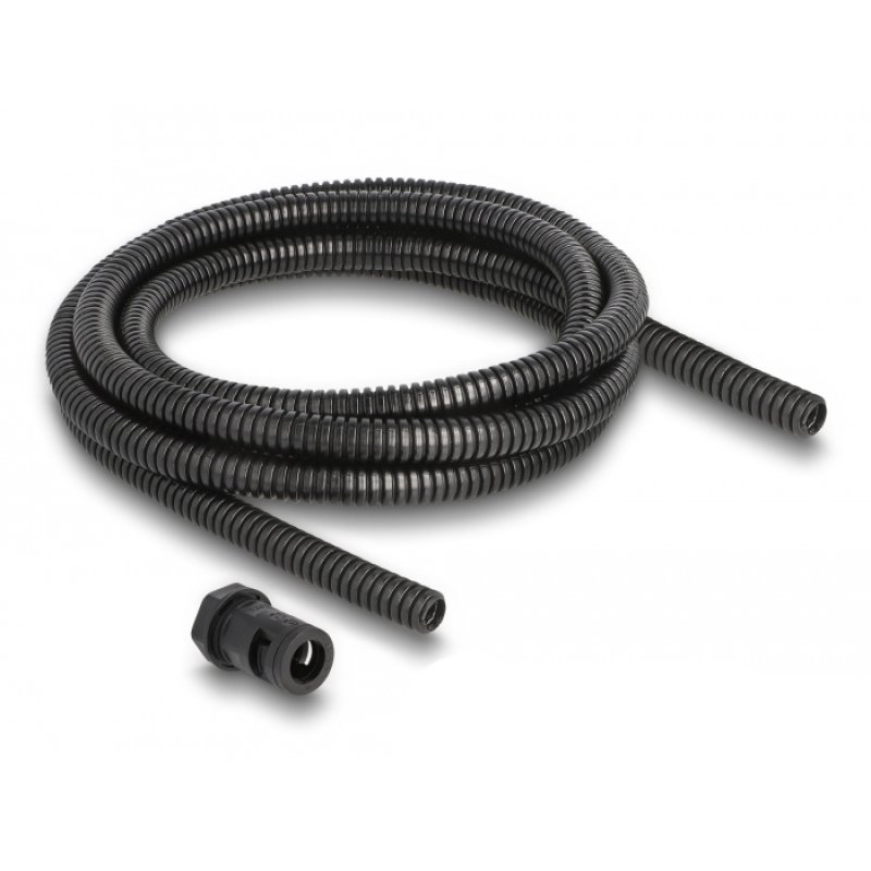 DeLOCK Manchon de protection de câble 2 m x 10 mm avec set de raccord de conduite PG7, noir