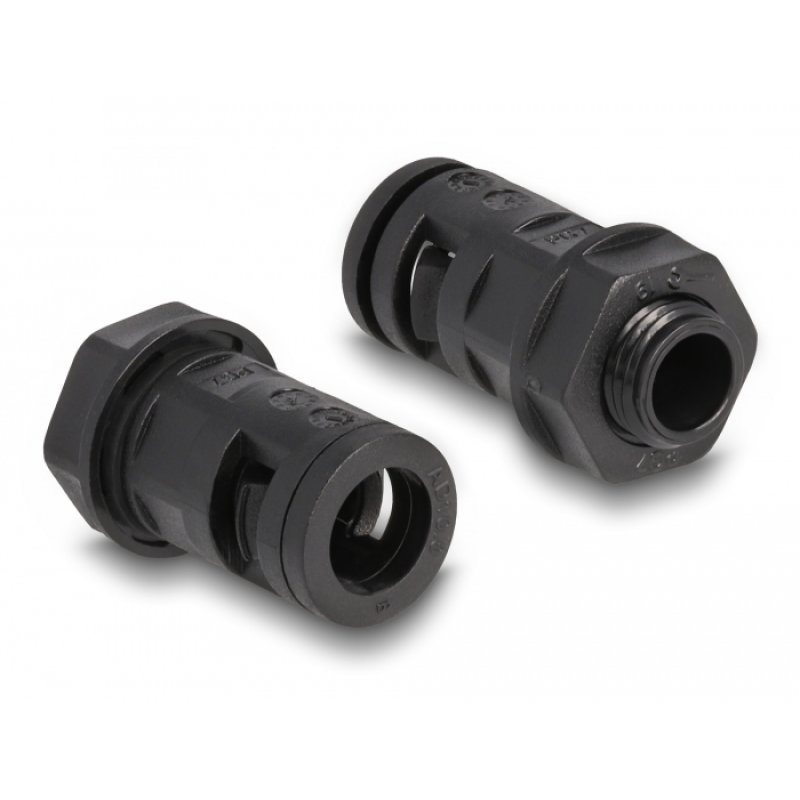 Delock Kabelschutzschlauch 2 m x 10 mm mit 2 x PG7 Schlauchverschraubung Set schwarz