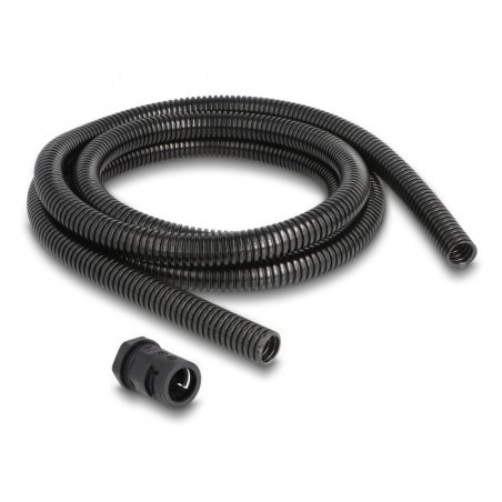 DeLOCK Manchon de protection de câble 2 m x 15,8 mm avec set de raccord de conduite PG11, noir