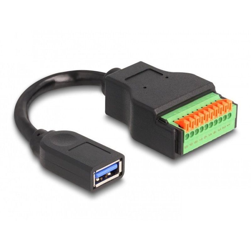 Delock USB 3.2 Gen 1 Kabel Typ-A Buchse zu Terminalblock Adapter mit Drucktaster 15 cm